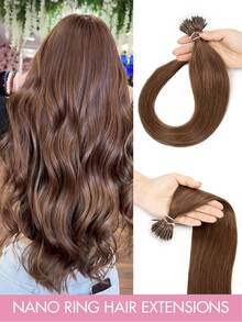 Nano Ring Hair Extensions, Straight Golden Highlights, Micro Link, Glue-Free, Easy Installation, Natural Hair Texture, Suitable For Brides, Weddings, Parties, Daily Wear, Halloween, Christmas, School - 彩色 - 查看 45