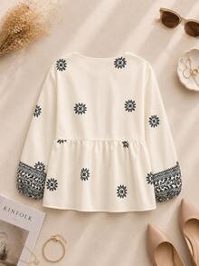 Women's Minimalist Everyday Tassel Print Crew Neck Long Sleeve Top Elegant - Apricot - View 2