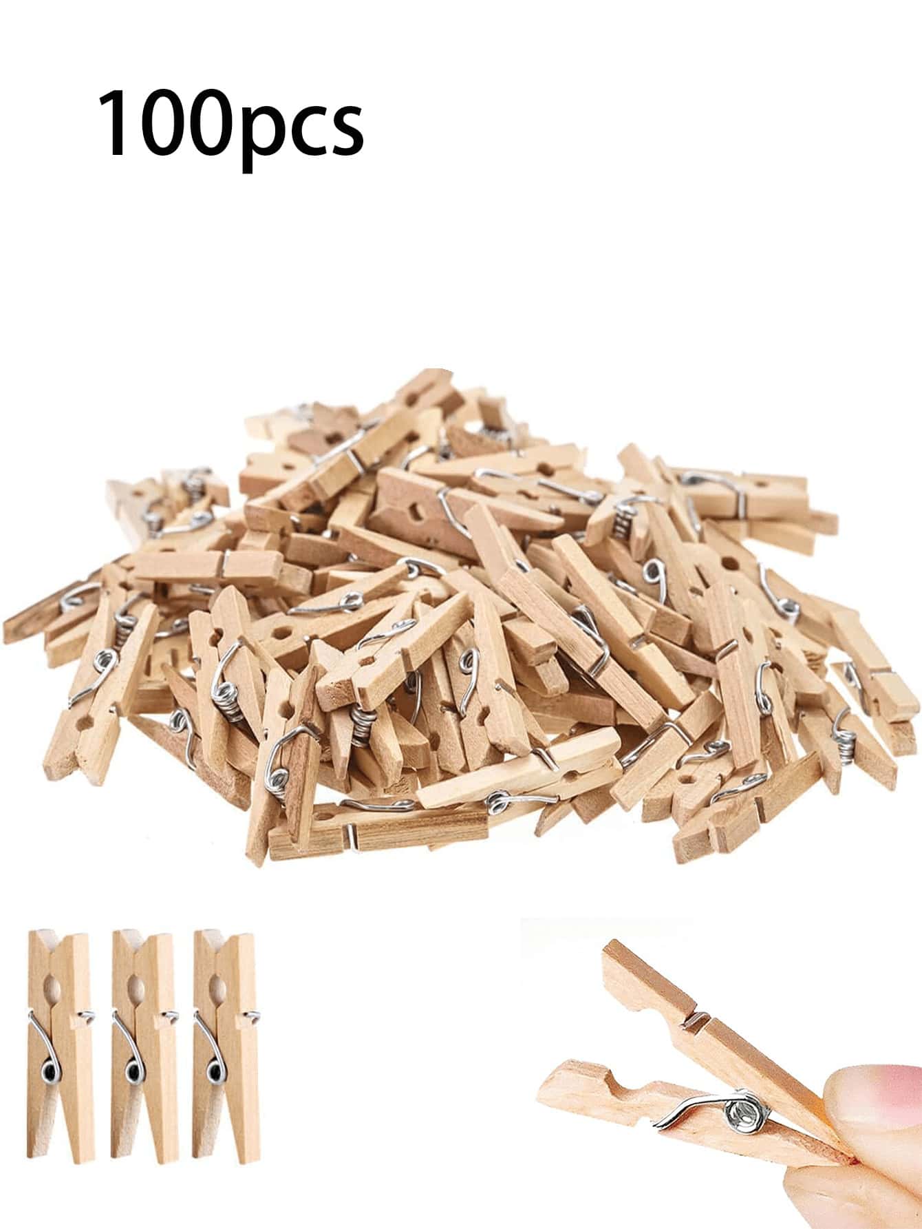 1/5/10/25/50/100pcs Mini Photo Clips, Natural Wooden Small Clothespins, Photo Wall Message Clips, Message Clips, Heart Clips, Party Decoration Clips, Used For Craft Display And Hanging Decorative Pictures, DIY Handmade Crafts, Mini Clothespins Can Be Used For Drying Clothes And Hanging Postcards - Multicolor - View 9