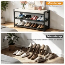 Shoe Bench 80cm Stool Shoe Cabinet Storage Rack Cabinet Bench Rack Organiser Rack - Black and White - View 8