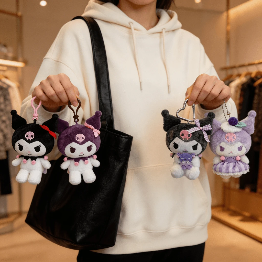SANRIO 三麗鷗官方 Kuromi 絨毛吊飾/包包掛飾，超柔軟蓬鬆，美化您的包包，理想的包包配件禮物，適合粉絲玩樂、房間裝飾與展示，亦可用作可愛背包與書本配件 - 彩色 - 查看 1