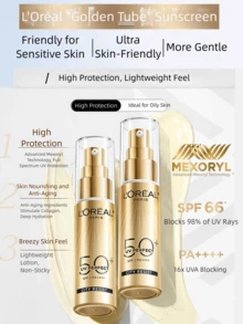 Protector Solar L'Oreal Gold Tube SPF50+ PA++++ Adecuado para Piel Sensible, Protección de Espectro Completo Transparente y No Pegajosa - 30 ml - Ver 3