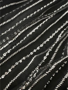 Beaded Sequin Patchwork Small V-Neck Kaftan For Holiday Wedding Birthday Party Formal Dinner Summer - black silver - View 8