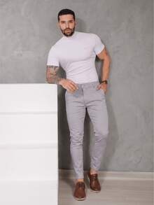 Men's Smart Casual Trousers In Premium Satin Fabric With Tailored Welt Pockets - 淺灰色 - 查看 3