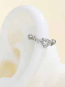 1pc Women's Hollow Heart Cartilage Earring, Suitable For Daily Wear - Silver - View 7