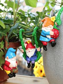 1 pieza Figura de gnomo escalador lindo, se puede colgar en macetas de flores, hecho de resina, adecuado para decoración exterior como cercas, patios, céspedes, jardines y patios (gnomo de planta) - Múltiples estilos - Ver 3