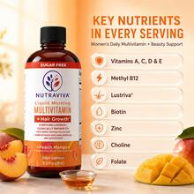 Liquid Morning Multivitamin + Hair Growth For Women 1 Bottles, Sugar-Free Peach Mango Liquid Vitamin With Biotin, Clinically Tested, Vitamins A C D E, Methyl B12, Zinc & Folate, Vegan Beauty Support, 15.22 Fl Oz - 1瓶 - 查看 2
