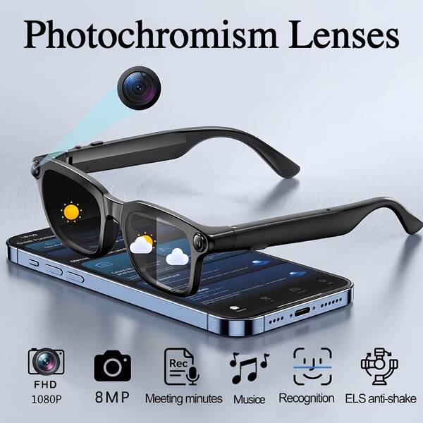 FECOUL Ces nouvelles lunettes photo et vidéo intelligentes offrent l'enregistrement vidéo HD 1080p, une résolution 4K, la traduction assistée par IA, un assistant vocal, la reconnaissance d'objets, une interaction intelligente par questions-réponses, l'enregistrement de photos et vidéos HD, la stabilisation d'image EIS, la transmission d'images Wi-Fi vers votre smartphone, le contrôle du volume par curseur, la réduction du bruit grâce à un double microphone, la réduction du bruit lors des appels et la lecture de musique. Leur matériau TR résistant, la traduction en temps réel via une application et leur batterie longue durée les rendent idéales pour le vlogging, comme traducteur de voyage, pour la visioconférence et permettent des appels vidéo et un enregistrement instantané grâce à leur autonomie exceptionnelle. Elles conviennent aux voyages, aux réunions, à la conduite et aux sports de plein air, et constituent également un cadeau parfait.