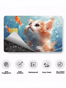 1pc Cute Cat Credit Card Sticker Protector, Fish Tank Pet Party Birthday Gift PVC Material Anti-Fingerprint Anti-Scratch Wear-Resistant Skin, Suitable For Men, Women, Couples, Small Chip Card, Bank Card Decoration Sticker, Credit Card, Transportation Card, Student Campus Card DIY - Type a - View 8