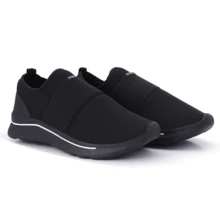 Tênis Feminino Esportivo Casual Leve Confortável Slip On Dia a Dia - Branco e Preto - Visão 1