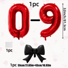 1套大號紅色數字箔氣球0-9搭配黑色蝴蝶結氣球裝飾，女性生日派對氣球，週年紀念裝飾，迷人拍照背景，婚禮節日慶祝用品，派對道具裝飾套裝 - 紅色 - 查看 4