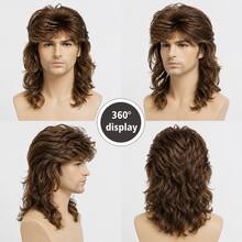 Wig Pria Panjang Sedang 16 Inci Warna Cokelat Gradien Gaya Retro Rock Era 80-an - Serat Tahan Panas Suhu Tinggi, Mudah Dipakai dan Ditata, Dilengkapi dengan Penutup Kepala Wig, Cocok untuk Pesta Retro, Cosplay Tema Rock, dan Kostum Halloween - MultiWarna - View 2