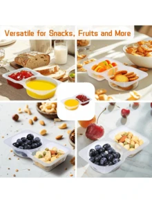 5/40 piezas - Cajas de aperitivos reutilizables con tapas, nuevas cajas de aperitivos, recipientes de control de porciones para aperitivos, cajas de aperitivos con compartimento de doble capa, adecuadas para comidas portátiles y camping, cajas de condimentos de cocina - transparente - Ver 4