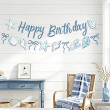 1 Set Ocean Theme Happy Birthday Banner, Designed With Shells, Starfish, Conch, Mermaid And Other Marine Creatures, Suitable For Ocean Party Decoration, Suitable For Birthday/Baby Shower/Party Supplies - A - View 4
