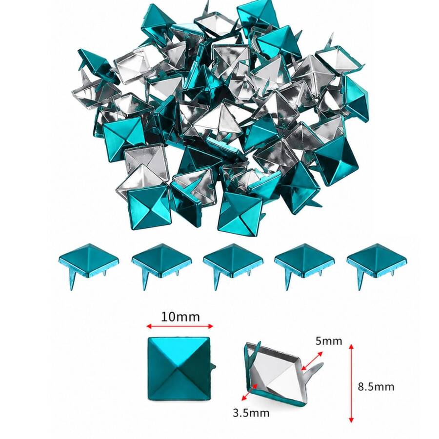 30pcs Pyramid Rivets For Clothing, 10mm 2-Prong Square Rivets, Blue Metal Pyramid Rivets Handmade, Punk Rock Studs Decoration For Clothing Bags Leather Shoes - C - View 1