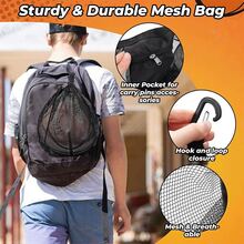 Portable Mesh Ball Bag With Zipper Pocket & Hook Clip – Foldable Drawstring Sports Ball Carrier For Basketball, Soccer, Volleyball, Rugby & Tennis, Durable Breathable Net Storage Bag For Outdoor Training & Gym Use - Multicolor - View 5