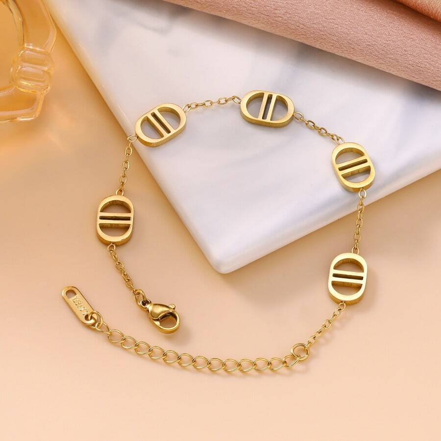 1PC French Luxury Letter Round Plate Full Rhinestone Bracelet, Copper Plated With Fine Chain, High-End Commuter Versatile Jewelry - 5CD Bracelet - View 1