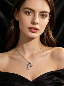 1pc Cubic Zirconia Heart Necklace, 26 English Artistic Letter Design Jewelry, Fashion Classic Vintage Pendant Necklace, Suitable For Daily Wear Or Parties, Perfect Gift For Valentine's Day - Crown Lettering Silver - View 7