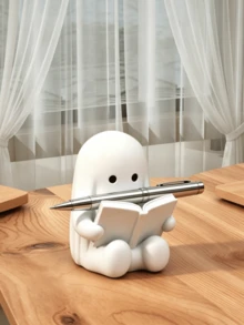 1 pièce Figurine de fantôme assis lisant mignonne, ornement de décoration de bureau adorable, convient pour le placement sur le bureau, la table de bureau, le porte-stylo, la décoration intérieure, le cadeau d'Halloween, le cadeau de la rentrée scolaire - ornements fantômes - Voir 1