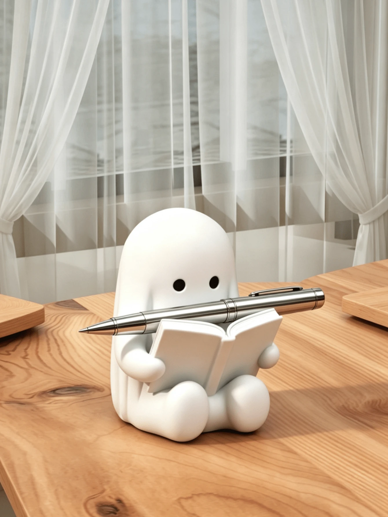 1 pièce Figurine de fantôme assis lisant mignonne, ornement de décoration de bureau adorable, convient pour le placement sur le bureau, la table de bureau, le porte-stylo, la décoration intérieure, le cadeau d'Halloween, le cadeau de la rentrée scolaire - ornements fantômes - Voir 1