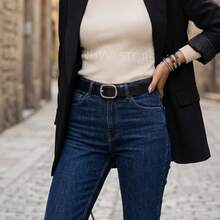 Women's Casual Leather Belt With Silver Buckle, 3cm - 黑色 - 查看 5