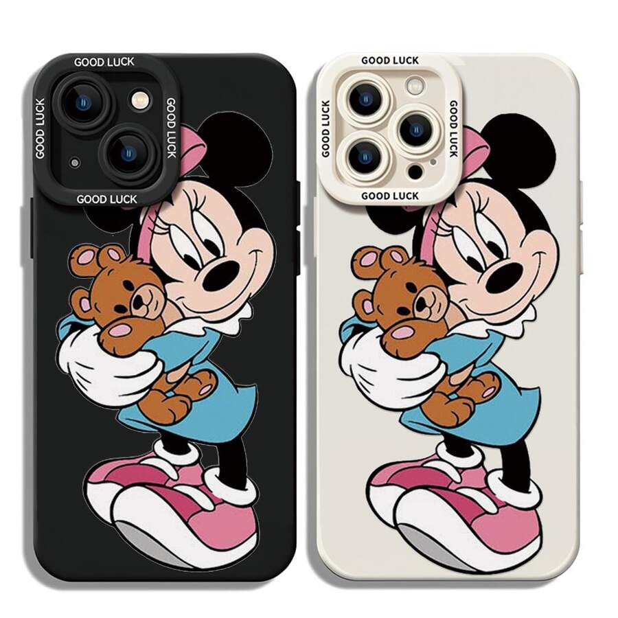 Disney Minnie Mouse Phone Case - Adorable Minnie Mouse Protective Cover With Teddy Bear, Blue Dress & Pink Sneakers, Sweet Cartoon Design, Compatible With IPhone 17/16/15/14/13/12/11 Pro & Galaxy S25/S24/S23/S22, Ideal For Birthdays, Holidays, Graduation Gifts For Family, Friends, Classmates. - trắng - Xem 1