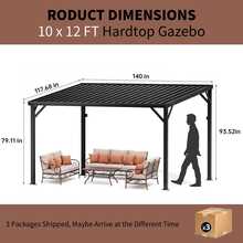 10' X 12' Lean To Gazebo, Hardtop Outdoor Pergola With Sloping Galvanized Steel Roof, Large Wall-Mounted Heavy Duty Awnings For Patio, Backyard, Deck, Porch (Black) - Dark Grey - View 6