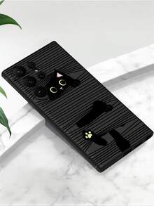 1pc Peeping Cat Phone Case, Black TPU Soft Protective Cover, Scratch-Resistant, Shock-Proof, Compatible With Huawei, Honor, Galaxy, 12T/13T/14T [International Version, Not Domestic] - Black - View 3