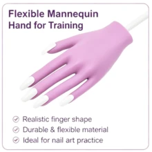 Mano de práctica para uñas acrílicas - Mano de silicona para práctica de uñas, puntas de uñas mejoradas que nunca se caen, mano de maniquí para práctica de uñas postizas, mano de maniquí flexible para práctica con 50 piezas de puntas de uñas. - Morado - Ver 9