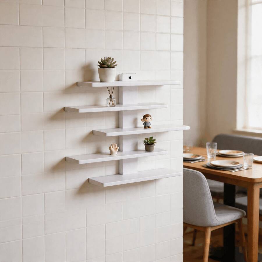 1pc Wall Shelf Decor Small Ornaments Rack For Dolls Figures Blind Boxes Wall-Mounted Storage Rack Home Bedroom Wall Partition Decorative Shelf - White - View 1
