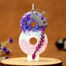Numeric Birthday Candle, Crown Cake Candle, Purple And Pink Glitter Cake Decorations For Anniversary Celebration - Multicolor - View 21