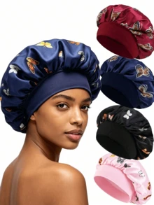 4 piezas Turbante de satén de unicolor con ala ancha, hecho de satén suave y tela de algodón elástico, estilo minimalista versátil, viene con banda elástica de unicolor, anti-frizz y transpirable, adecuado para dormir, SPA y Ramadán, múltiples colores disponibles - Multicolor - Ver 14
