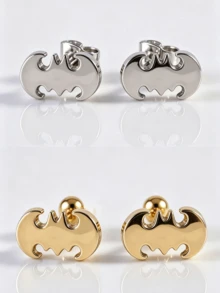 1 Pair Bat Ear Studs Gold & Silver Twisted Ball, Handmade, Limited Quantity, Discontinued Once Sold Out - Bat - View 10