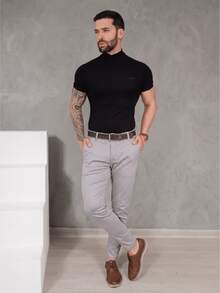 Men's Smart Casual Trousers In Premium Satin Fabric With Tailored Welt Pockets - 淺灰色 - 查看 2