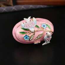 Double Magpie Pink Diamond-Set Jewelry Box, Oval Storage Case, Luxurious Decorative Item, Ring And Earring Organizer With Flip-Top Design-Light Luxury, Elegant, Perfect For Holiday Gifts - Pink - View 3