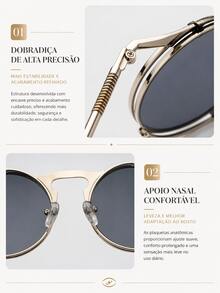 Óculos de Sol Feminino Flip Up Redondo Ilook Vintage Urbano Preto com Estilo Premium - Preto - Visão 6