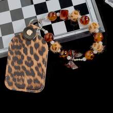 1pc Leopard Print Universal Car Key Cover Full Protection Anti-Drop Key Shell Transparent Window Soft Leather Portable Key Pouch Car Key Storage Bag With Fashion Beaded Wrist Strap Bow Pendant Car Interior Organizer Multi-Functional Highly Attractive Gift For Car Owners - one-size - View 8
