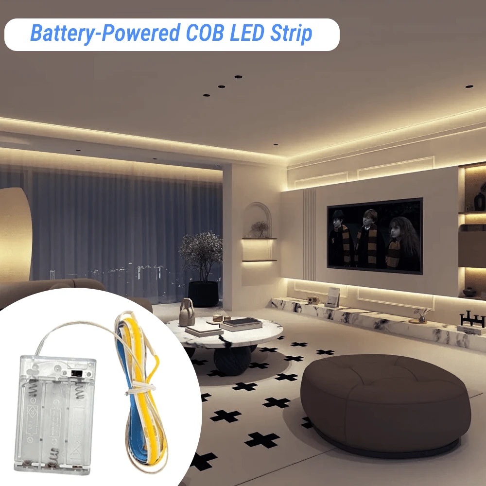 1入 1米電池供電COB LED燈條燈(3x AA電池,不含電池),自黏式可裁剪,無需插頭,適用於衣櫥、櫥櫃、臥室及露營裝飾,無閃爍,5V LED燈帶燈 - COB LED Strip Light - 查看 1