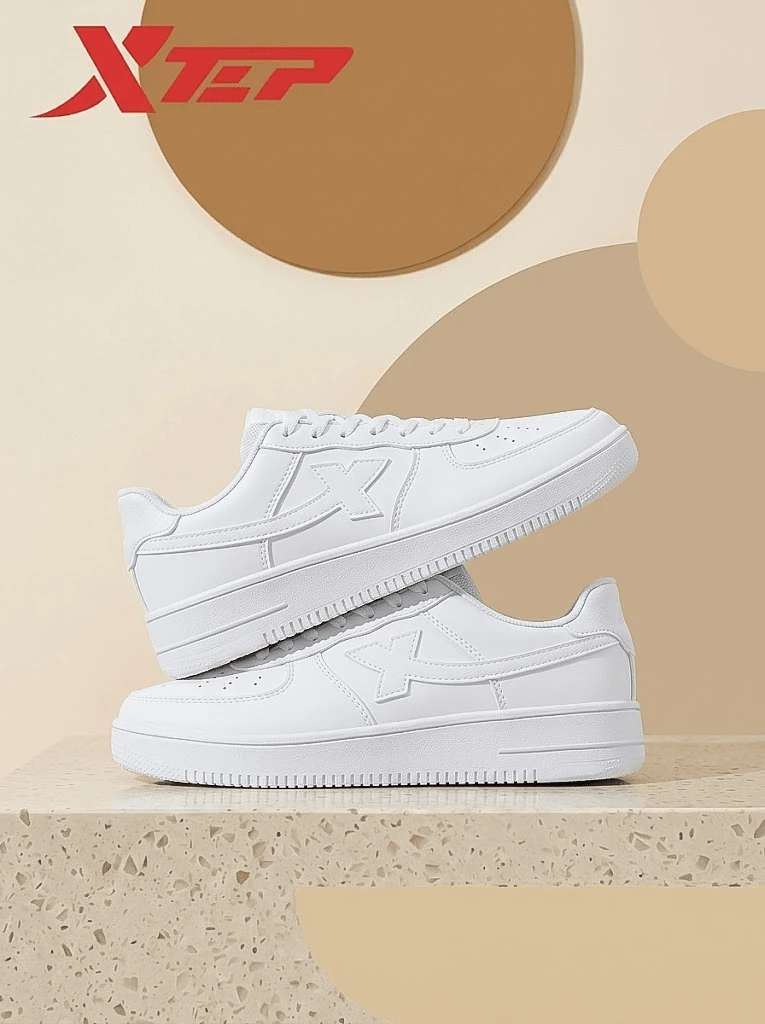 Zapatillas blancas XTEP, zapatos casuales de verano unisex, zapatos deportivos versátiles con suela gruesa al estilo de Air Force One para hombres, nuevas zapatillas de running blancas - Nuevo blanco - Ver 1