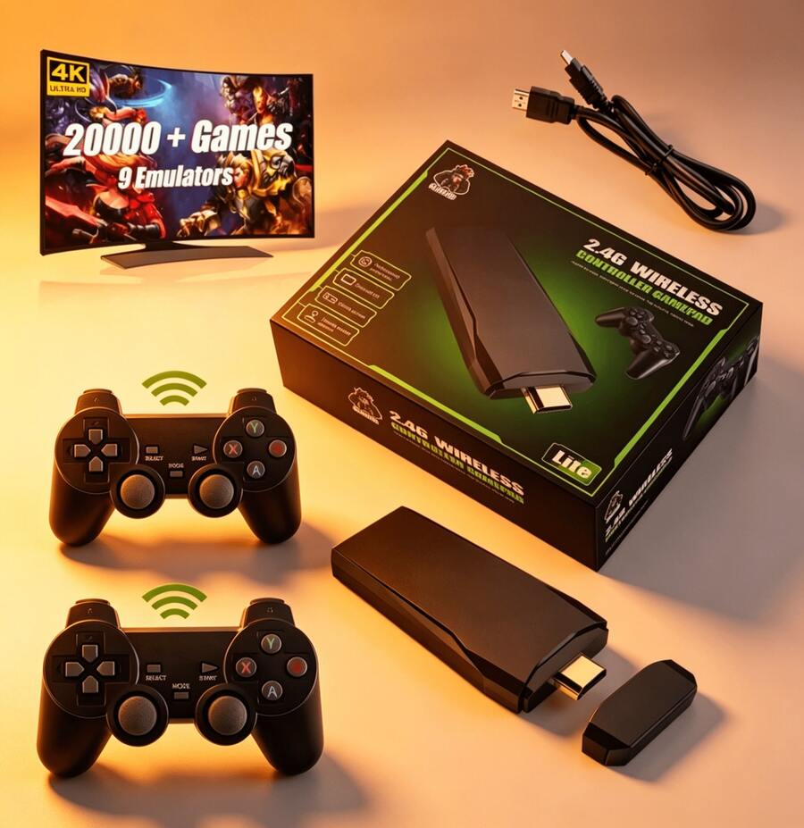 M8 Retro Game Console With 20000 Games, 64GB, Mini Video Game Console For TV With HD Connection Cable And 2 Wireless 2.4G Controllers - Black - View 1