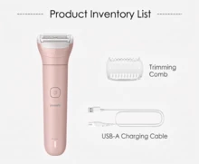 PHILIPS BRL128/80 Portable Electric Epilator, Compact Hair Remover, Dry And Wet Use, Suitable For Whole Body, Includes USB-A Charging Cable + Trimming Comb - Pink - View 7