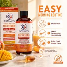 Liquid Morning Multivitamin + Hair Growth For Women 2 Bottles, Sugar-Free Peach Mango Liquid Vitamin With Biotin, Clinically Tested, Vitamins A C D E, Methyl B12, Zinc & Folate, Vegan Beauty Support, 15.22 Fl Oz - 2瓶 - 查看 3