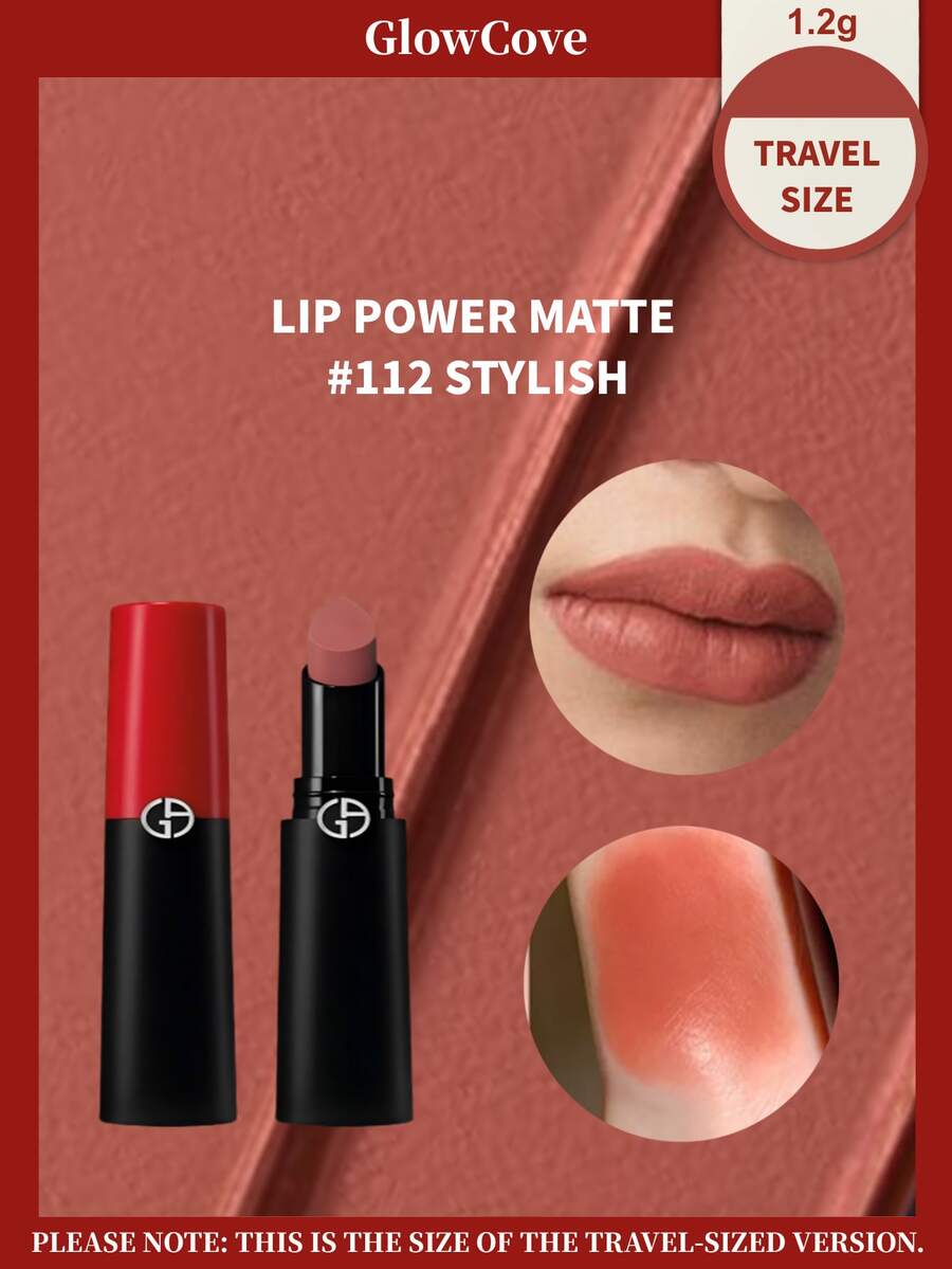 [ 1.2g ] Muestra de lápiz labial en tubo Armani Rojo & Negro #112 Nude Marrón Cálido Mate Hidratante Versátil Realza la Tez - #112 - 1,2 g - Ver 1