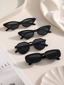 4pcs European And American Square Frame Fashion Glasses, Fashionable Triangle Shaped Glasses Suitable For Teenagers - Multicolor - View 1