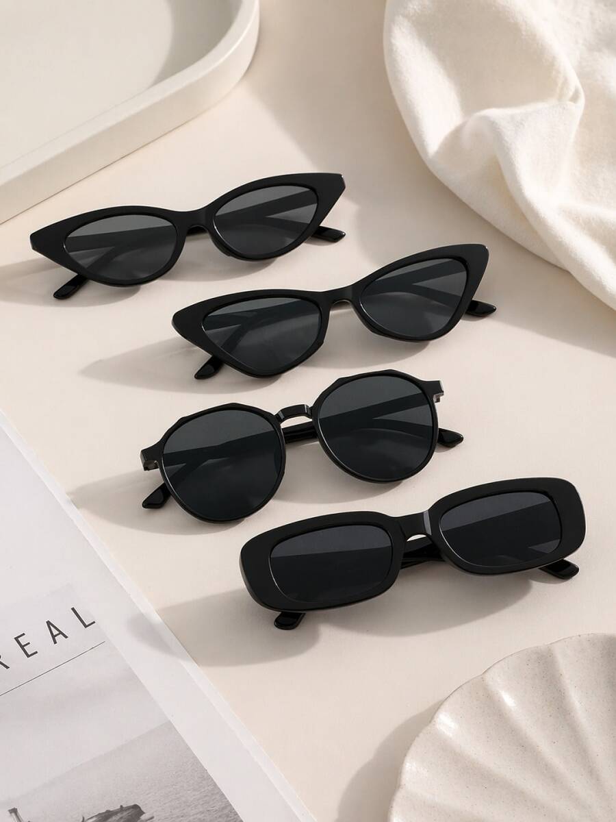 4pcs European And American Square Frame Fashion Glasses, Fashionable Triangle Shaped Glasses Suitable For Teenagers - Multicolor - View 1
