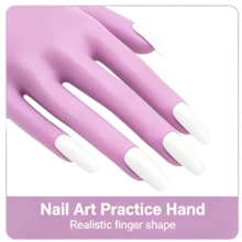 Mano de práctica para uñas acrílicas - Mano de silicona para práctica de uñas, puntas de uñas mejoradas que nunca se caen, mano de maniquí para práctica de uñas postizas, mano de maniquí flexible para práctica con 50 piezas de puntas de uñas. - Morado - Ver 5