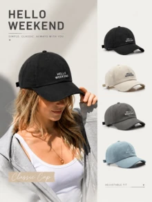 1件女款男款 Hello Weekend 棒球帽，簡約經典刺繡老爹帽，可調節，輕量，春夏季日常休閒街頭風旅行帽 - A - 查看 1