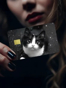 1pc Cute Cat Credit Card Sticker, Adorable Pet Party Birthday Gift, PVC Material Anti-Fingerprint Anti-Scratch Durable Skin, Suitable For Men, Women, Couples, Fits Small Chip Cards, Bank Cards, Credit Cards, Transportation Cards, Student ID Cards For DIY - Type a - View 4