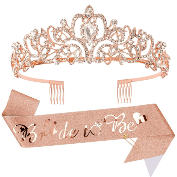 1 Set Bride To Be Sash & Bride / Birthday Theme Crown Set, Bride Shower Decoration Rose Gold Bachelorette Party Decoration Queen Princess Crown Suitable For Women, Birthday Party Theme Crown Set