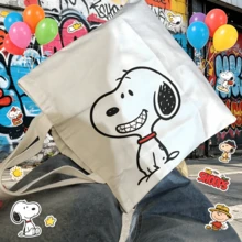 SNOOPY 1組4個可愛史努比帆布托特包，大容量休閒單肩包，適用於上學、工作與禮物 - 彩色 - 查看 8